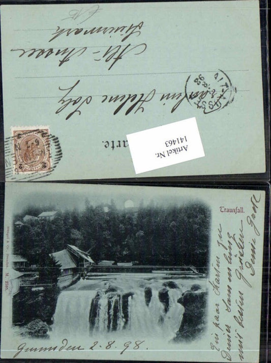 141463,Tolle Mond Litho Traunfall bei Gmunden Roitham 1898