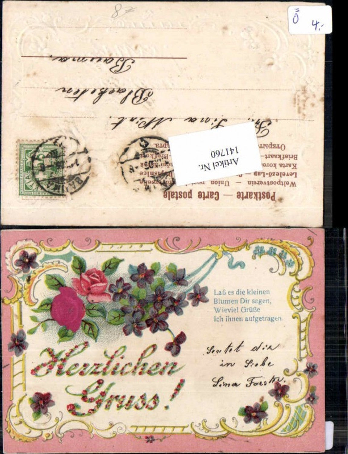 141760,Tolle Präge Litho Seiden AK Applikation Blumen