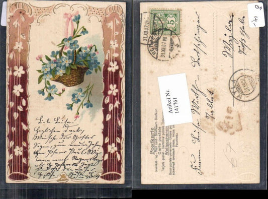 141761,Tolle Präge Litho Blumen Korb