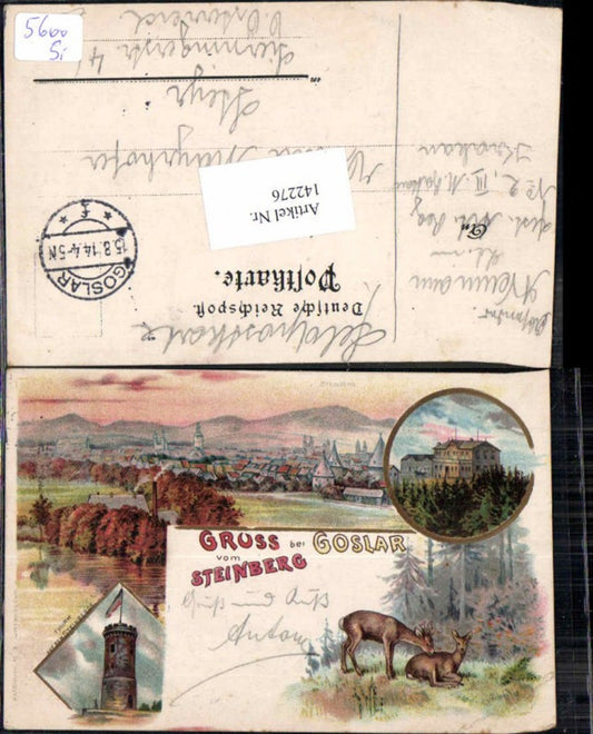 142276,Tolle Litho Gruss vom Steinberg bei Goslar am Harz Thurm 1895