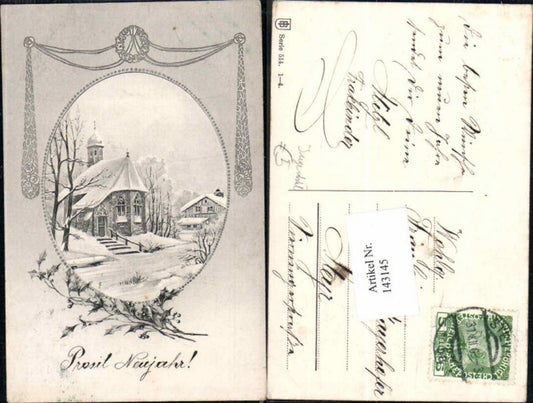143145, Great Art Nouveau AK New Year Church Art Nouveau Deco