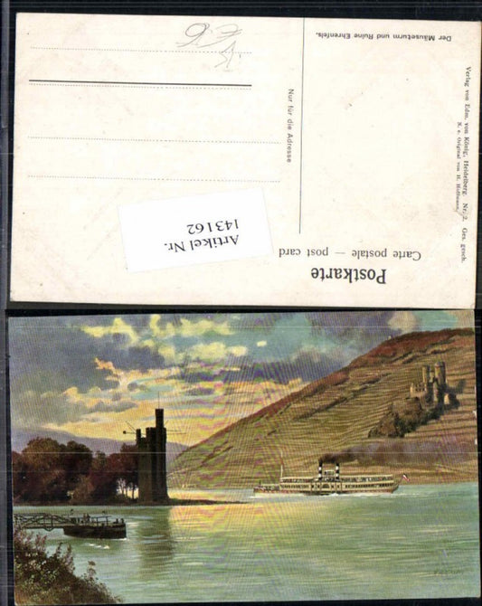 143162, Mouse Tower near Bingen Ehrenfels H. Hoffmann signed pub King Heidelberg