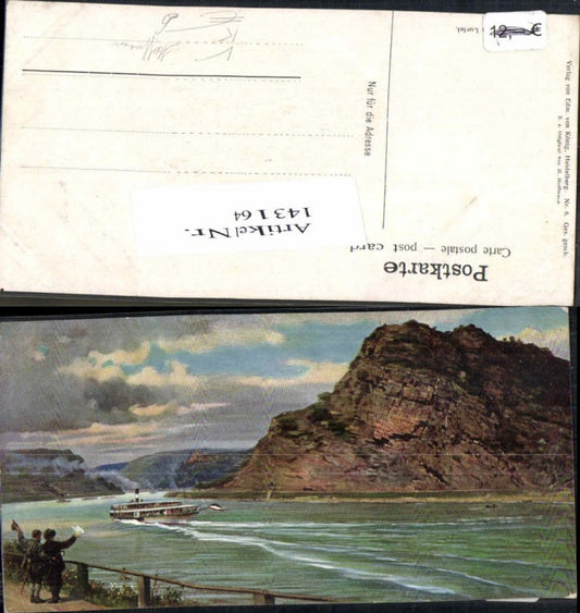 143164,The Loreley Goarshausen with steamer H. Hoffmann signed pub König Heidelberg