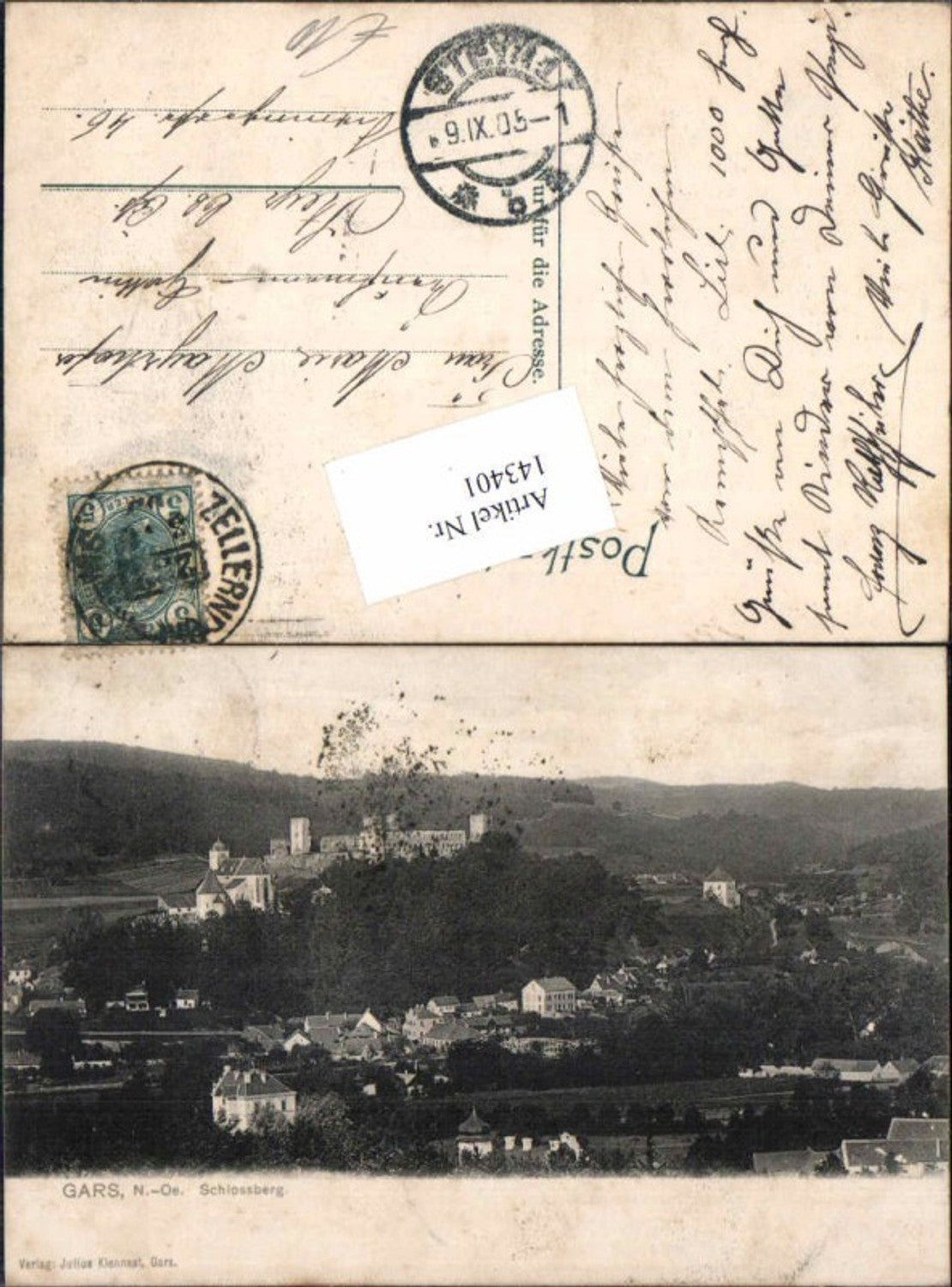 143401,Gars am Kamp Schlossberg 1905 Bahnpost 232 Zellerndorf