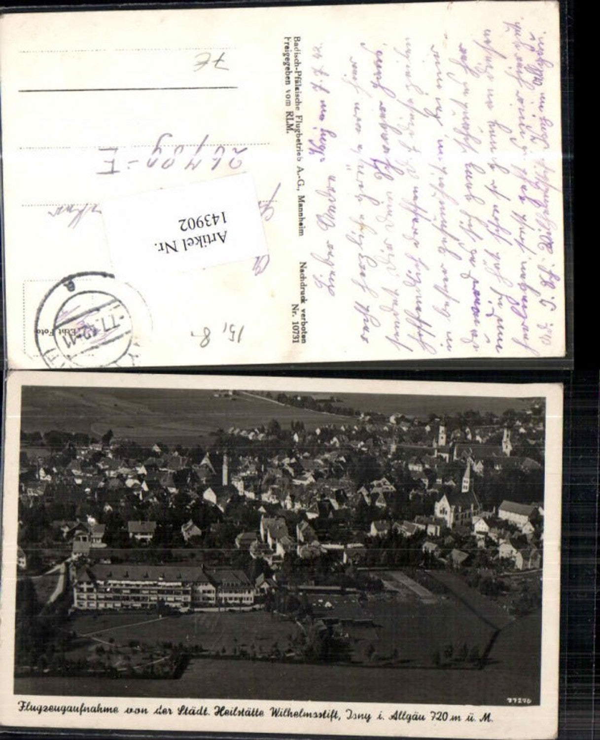 143902,Fliegeraufnahme Isny im Allgäu 1940