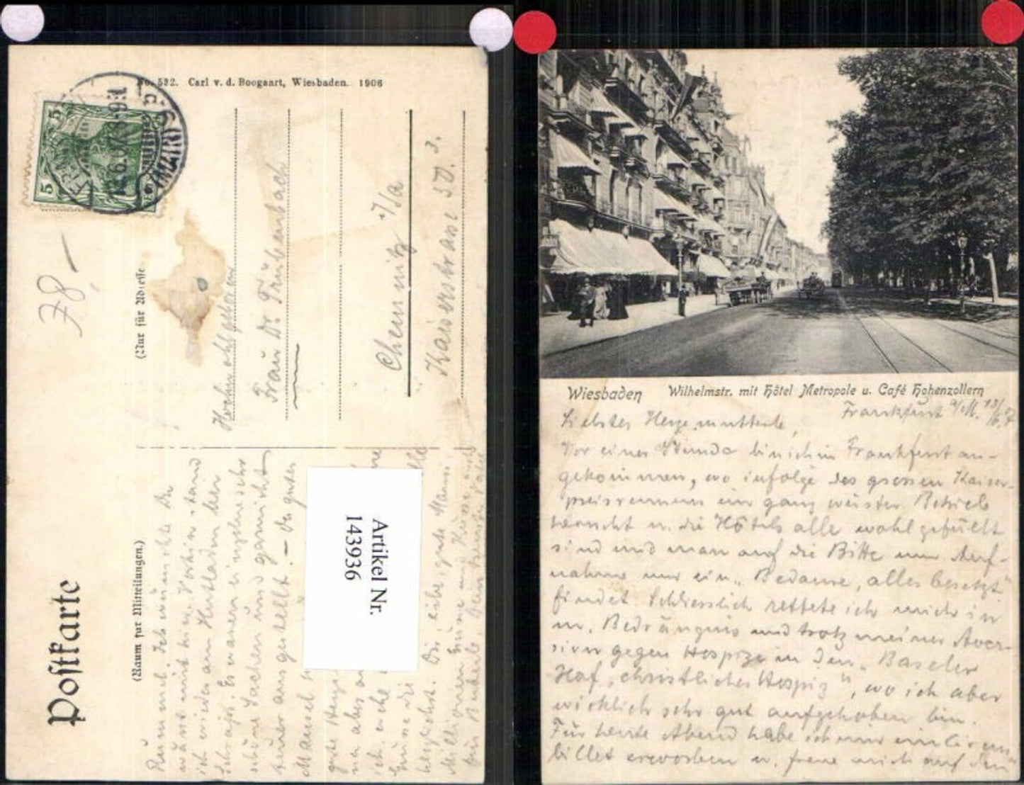 143936,Wiesbaden Wilhelmstrasse m. Hotel Metropole Cafe Hohenzollern 1900