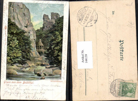 144139,Gruss aus dem Bodetal Kronentempel 1900 Bodethal