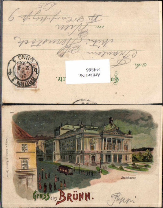 144866,Litho Gruss aus Brünn Brno Stadttheater Theater 1898 pub Ascher & Redlich
