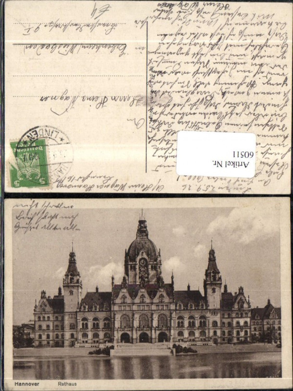60511,Hannover Rathaus Ansicht Front 1925