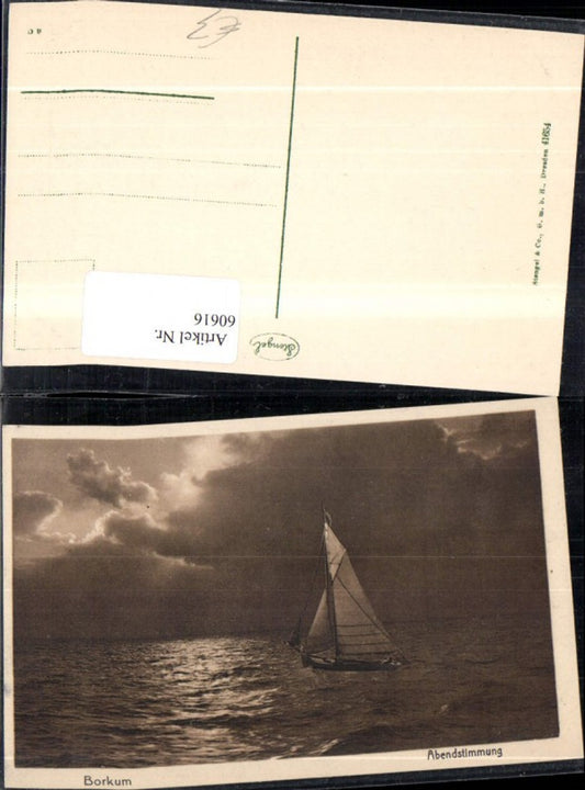 60616,Borkum Abendstimmung Ansicht mit Segelboot