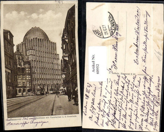 60952,Hannover Hochhaus mit Planetarium  a d Goseriede Strassenansicht 1927