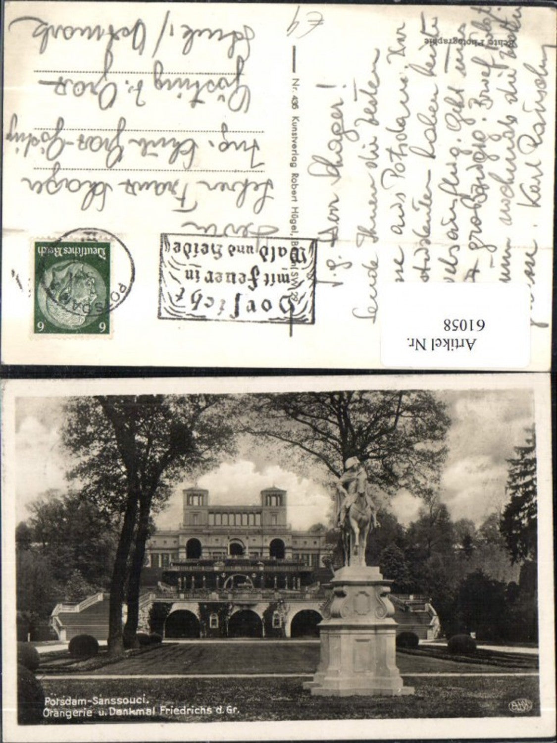 61058,Potsdam Sanssouci Orangerie u Denkmal Friedrichs d Gr Detailansicht 1941