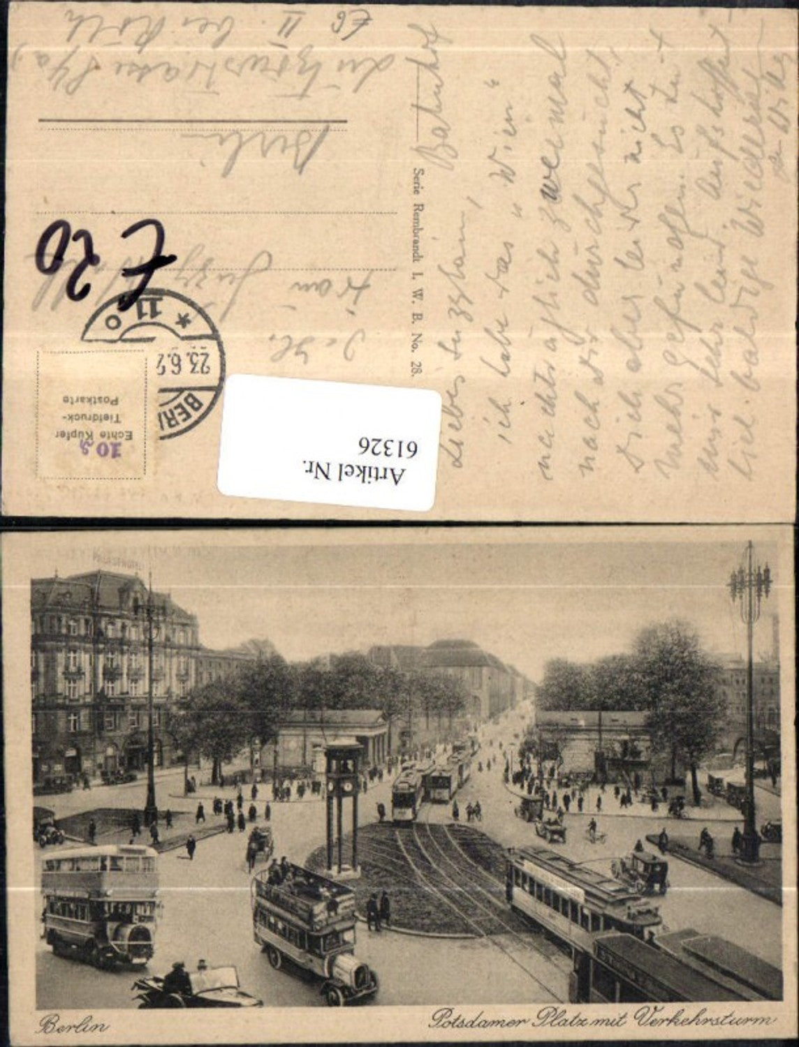 61326,Berlin Potsdamer Platz mit Verkehrsturm Strassenansicht 1920