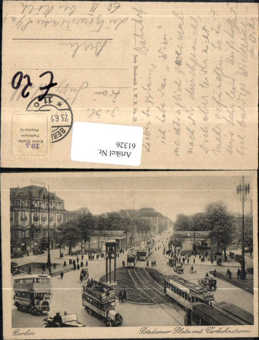 61326,Berlin Potsdamer Platz mit Verkehrsturm Strassenansicht 1920