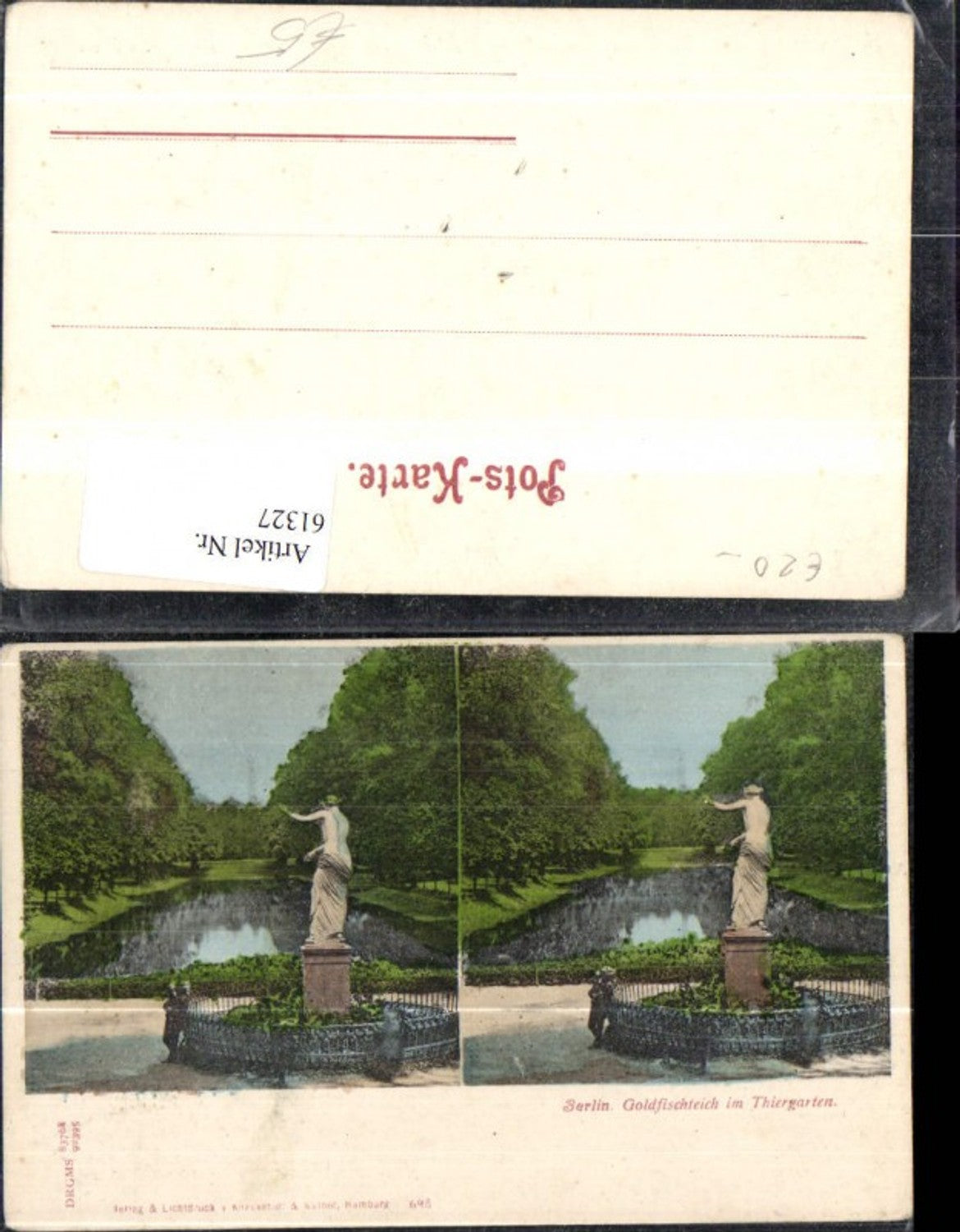 61327,Berlin Goldfischteich im Thiergarten Tiergarten Ansicht mit Statue