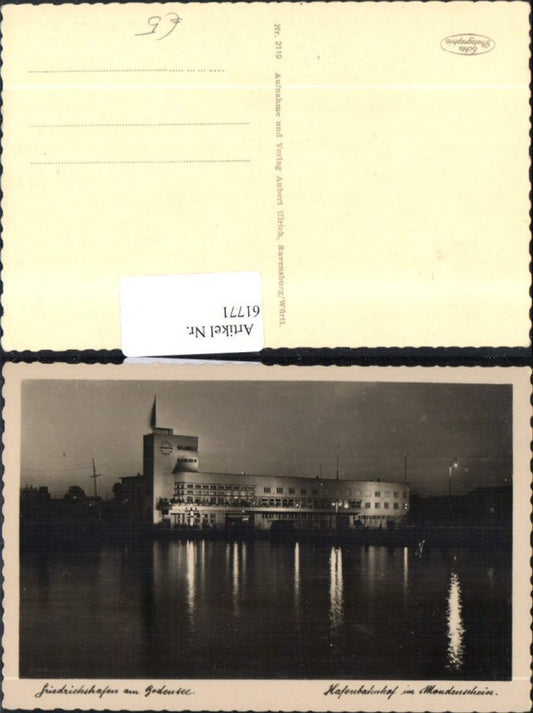 61771, Friedrichshafen am Bodensee, harbor train station in moonlight, afterview