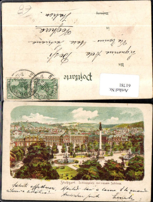 61781, Lithograph Stuttgart Schlossplatz with new castle 1902