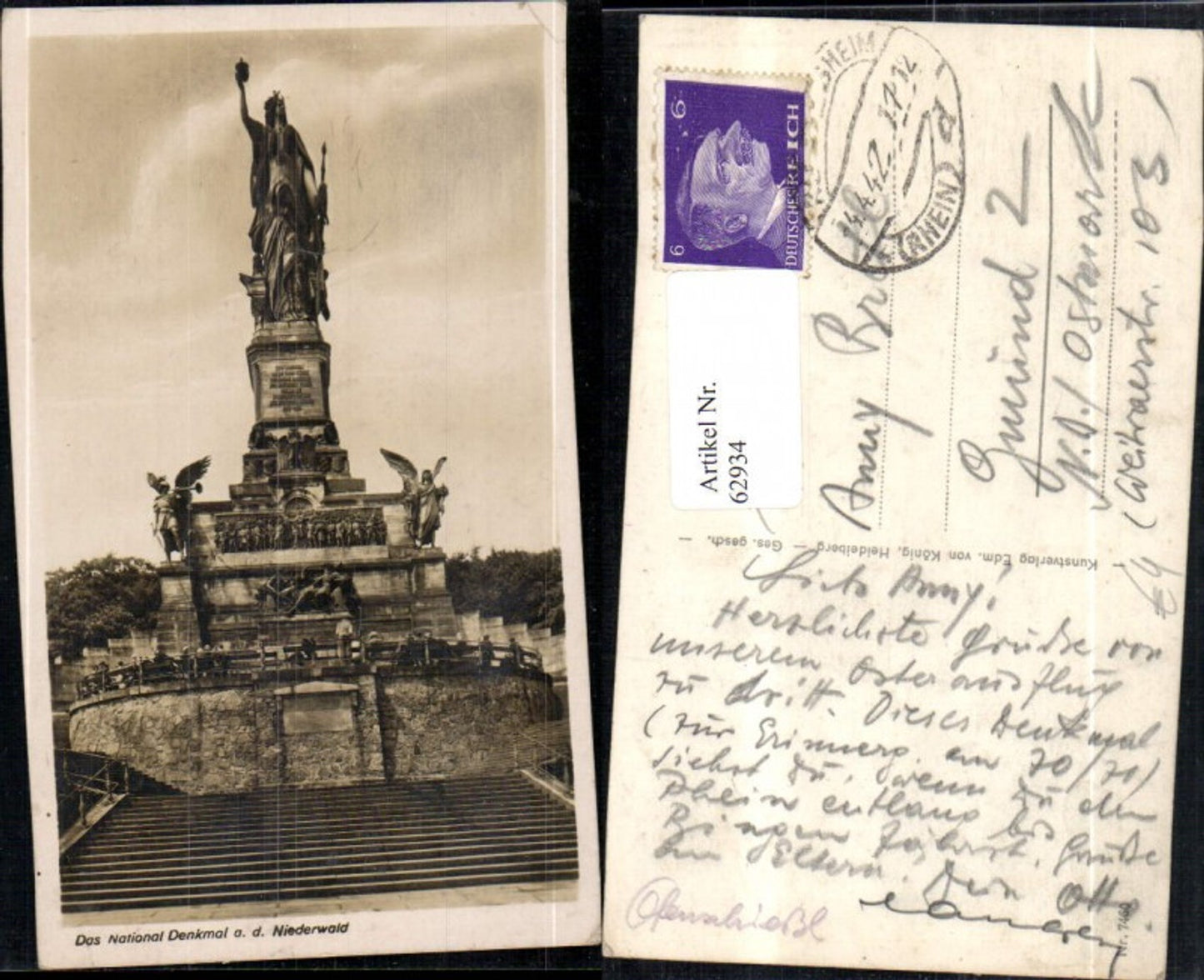 62934,Das National Denkmal a d Niederwald Detailansicht 1942