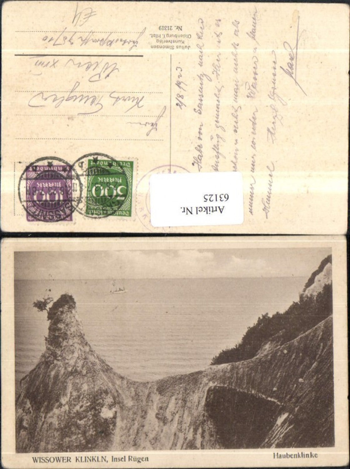 63125,Wissower Klinkln Insel Rügen Haubenklinge Ansicht Felsen mit Meer u Schiff