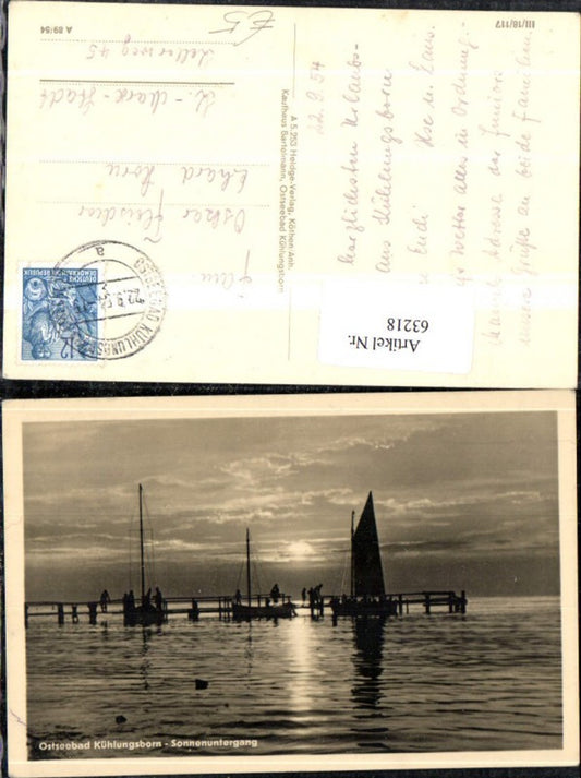 63218,Ostseebad Kühlungsborn Sonnenuntergang Ansicht mit Segelbooten 1954