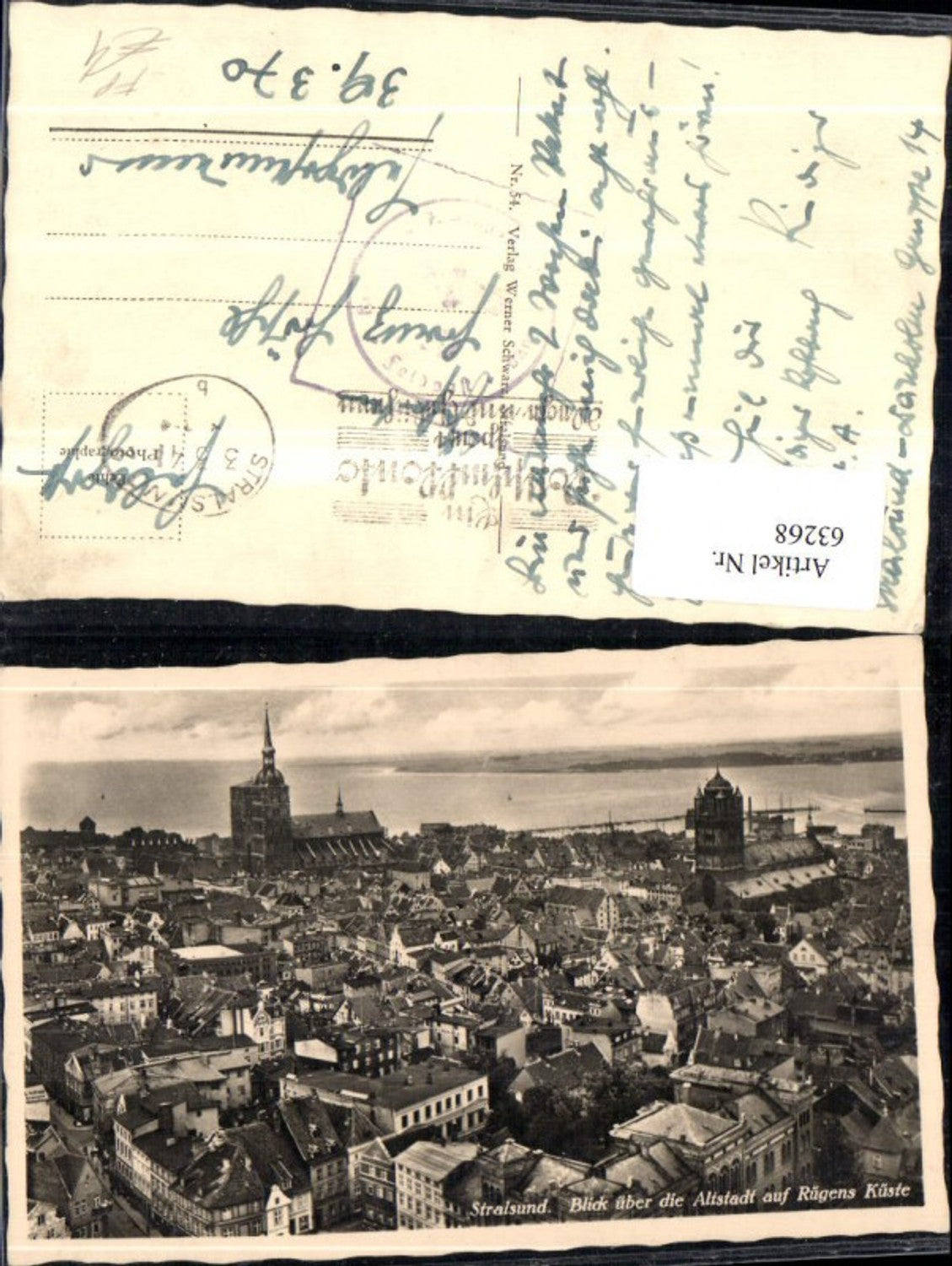 63268,Stralsund Blick über die Altstadt auf Rügens Küste Feldpost 1941