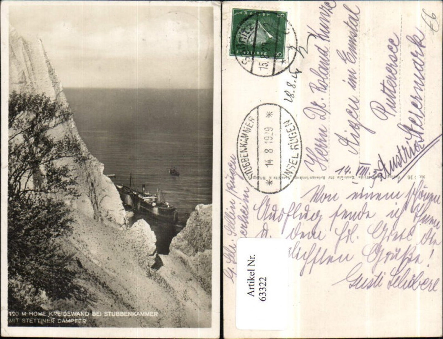 63322,Kreidewand bei Stubbenkammer mit Stettiner Dämpfer Ansicht mit Dampfer 1829