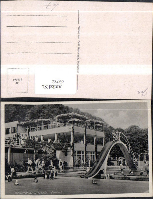 63772,Weltkurstadt Wiesbaden Opelbad Ansicht Becken u Rutsche