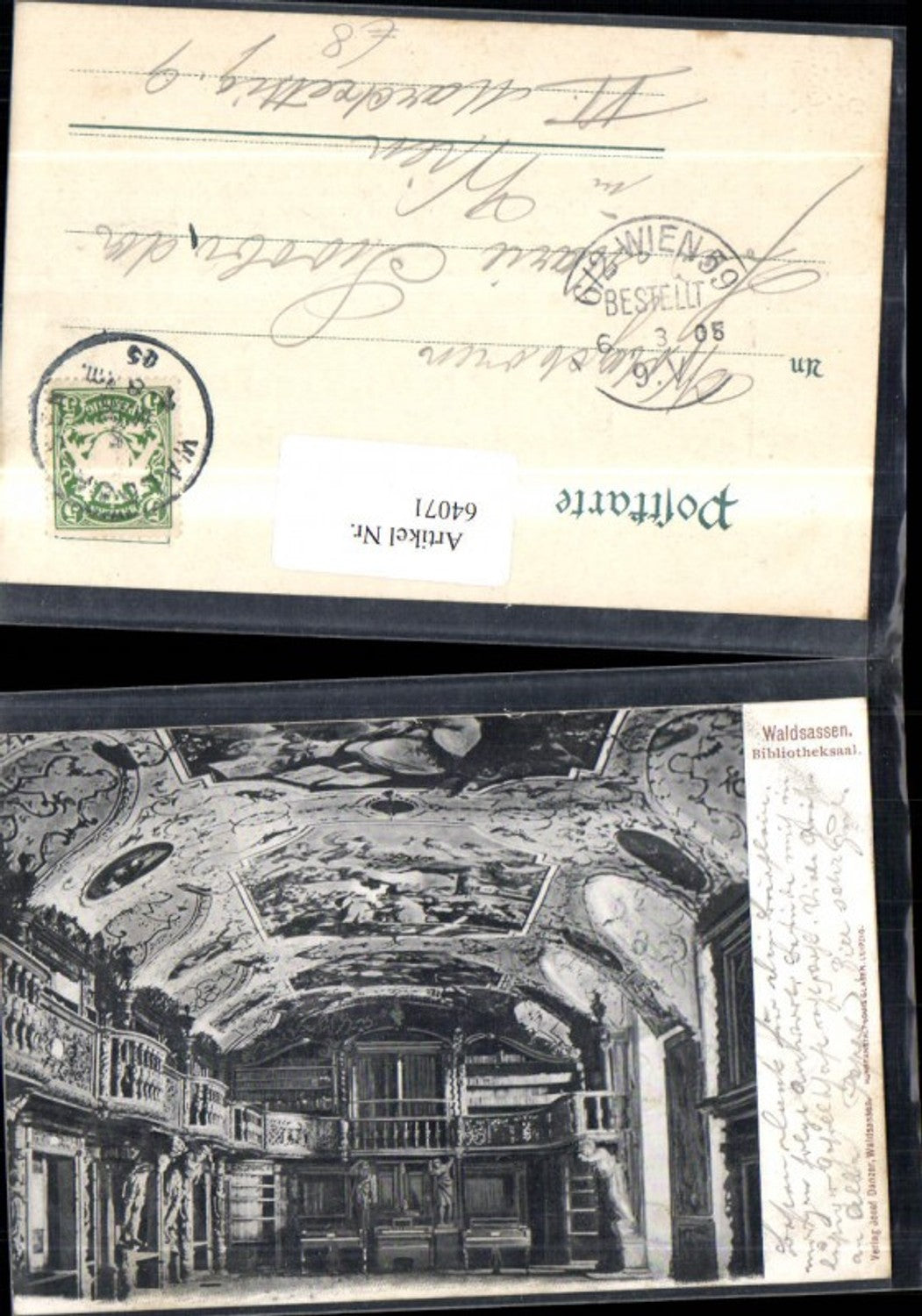 64071,Waldsassen Biblotheksaal Innenansicht mit Deckenfresko 1905