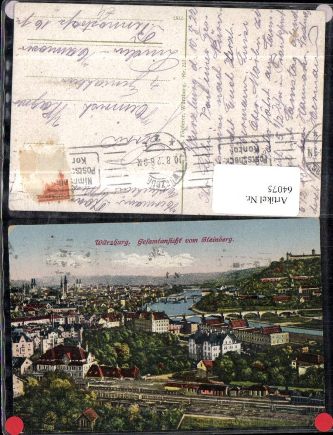 64075,Würzburg Gesamtansicht vom Steinberg Totale 1922