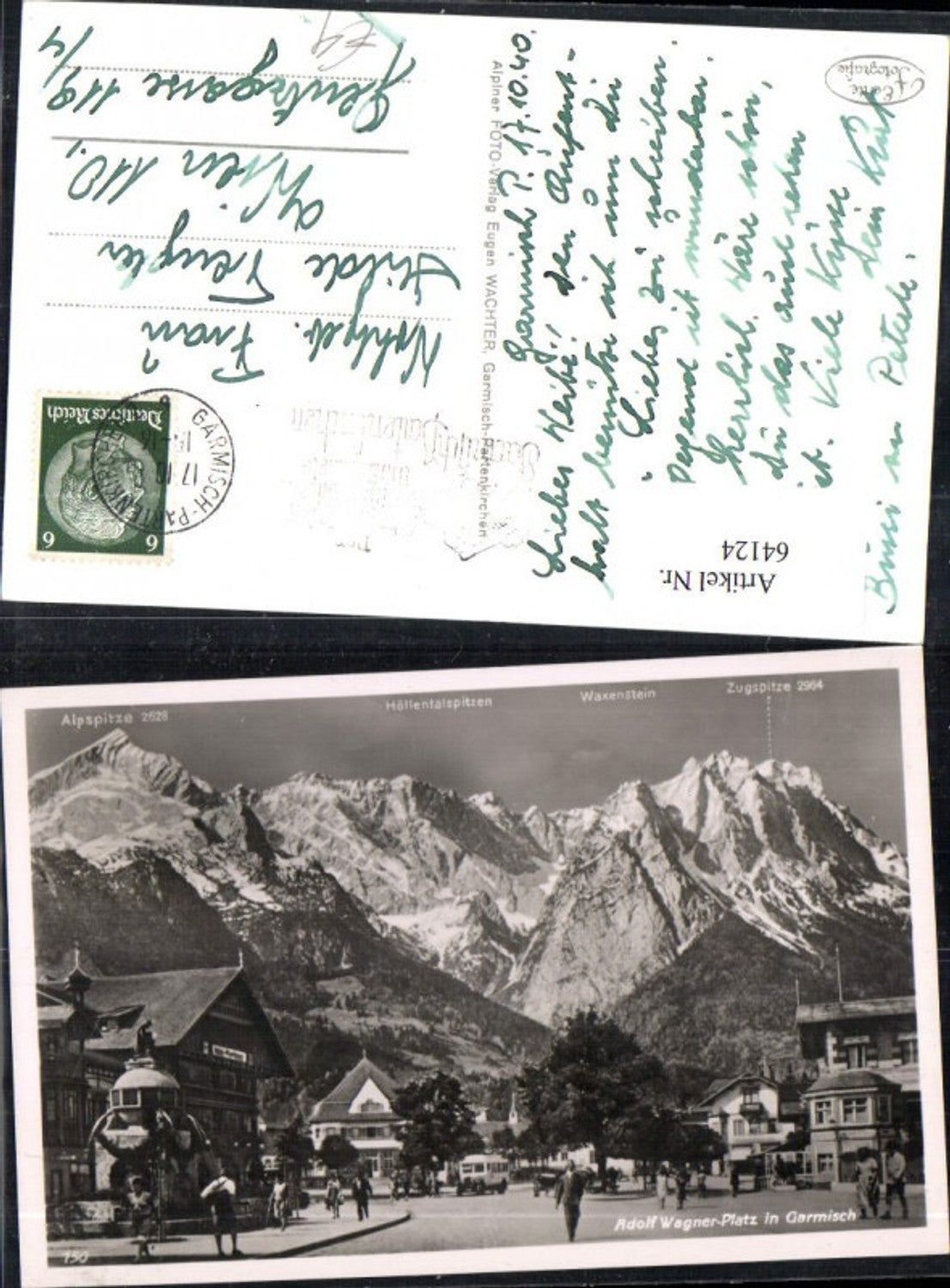 64124,Adolf Wagner Platz im Garmisch mit Gipfelkarte 1940