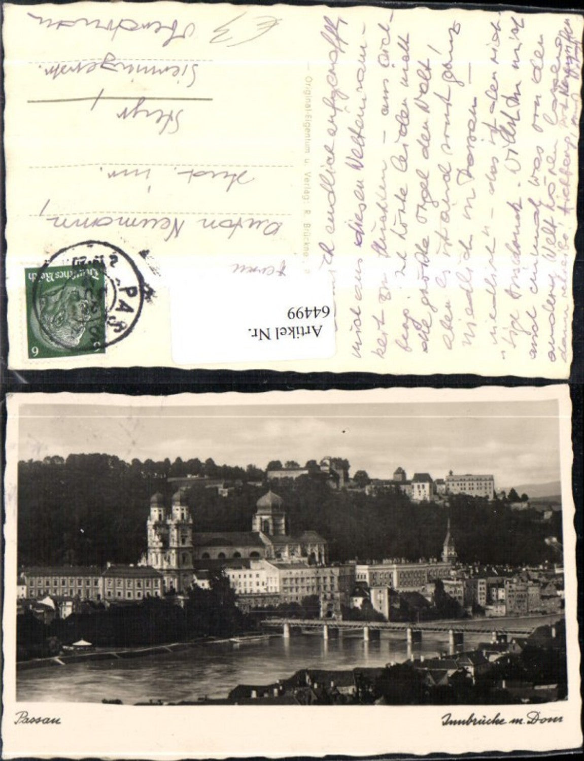64499, Passau Inn Bridge with Cathedral, view 1940