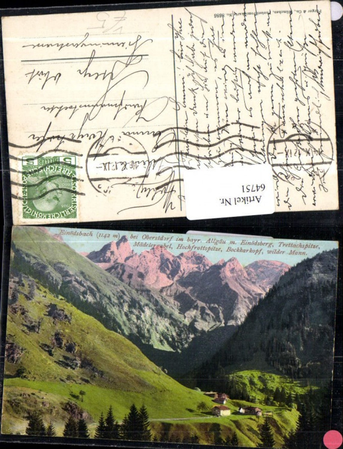 64751,Einödsbach b Oberstdorf with Einödsberg 1912 pub Purger Co 8686
