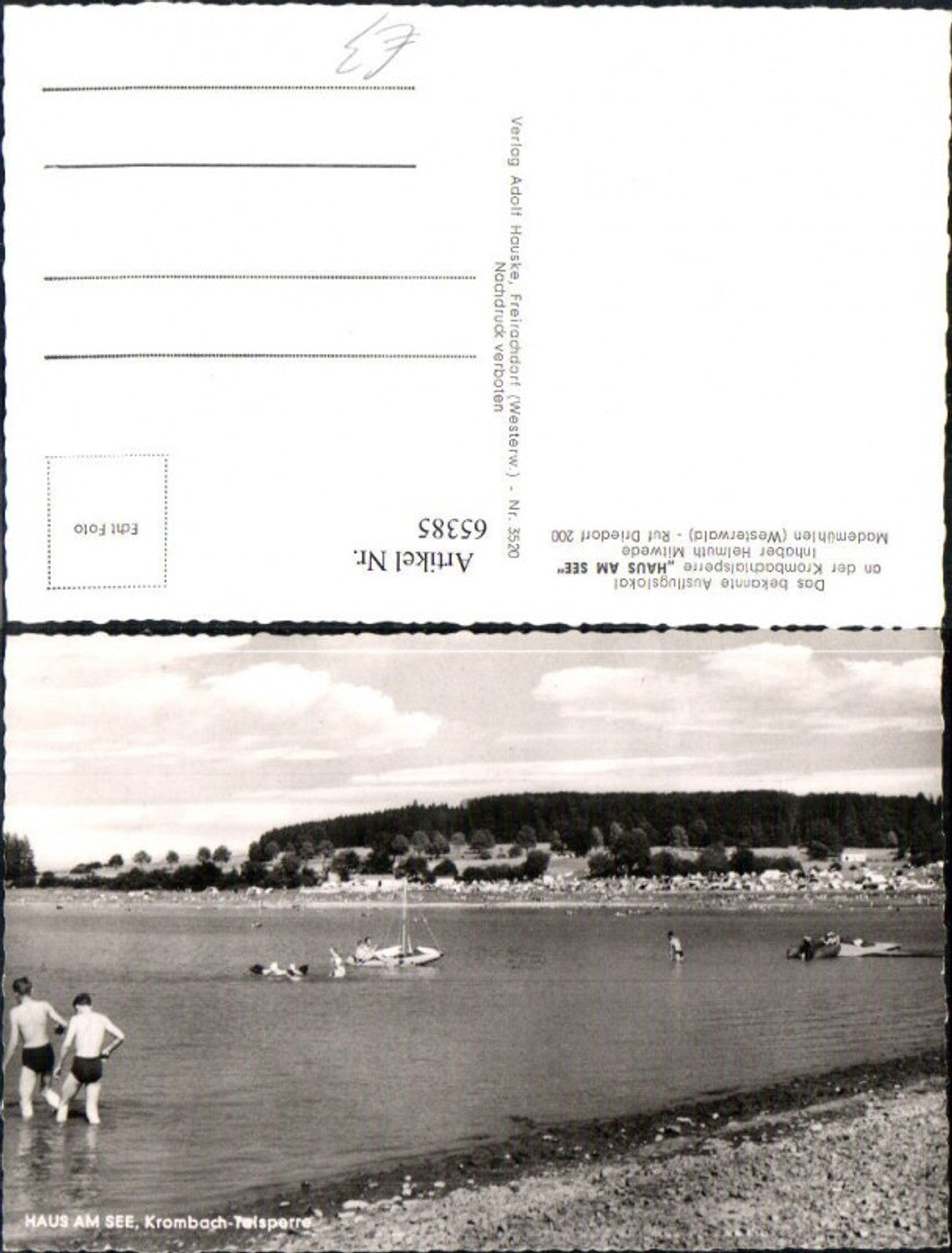 65385,Haus am See Krombach Talsperre Mademühlen Westerwald Ansicht mit Badegäste