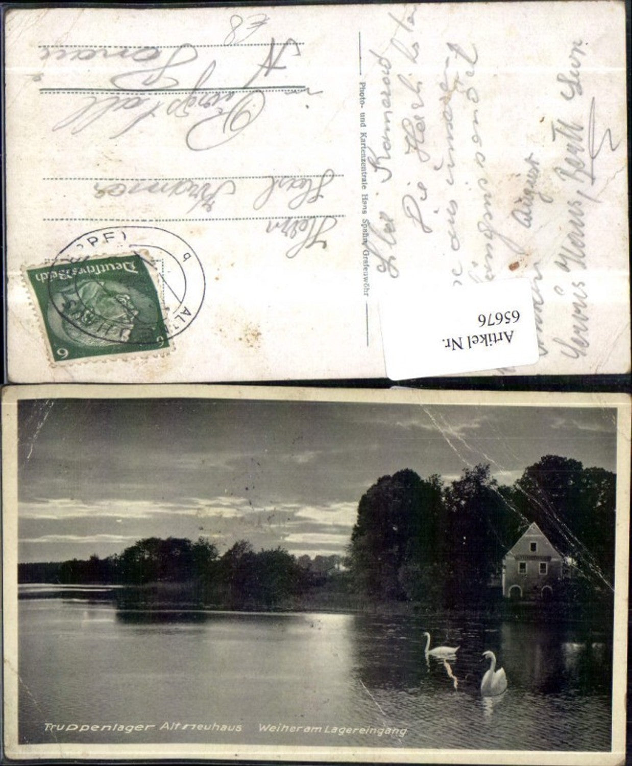 65676,Truppenlager Altneuhaus Kaserne Weiher am Lagereingang Ansicht See mit Schwan