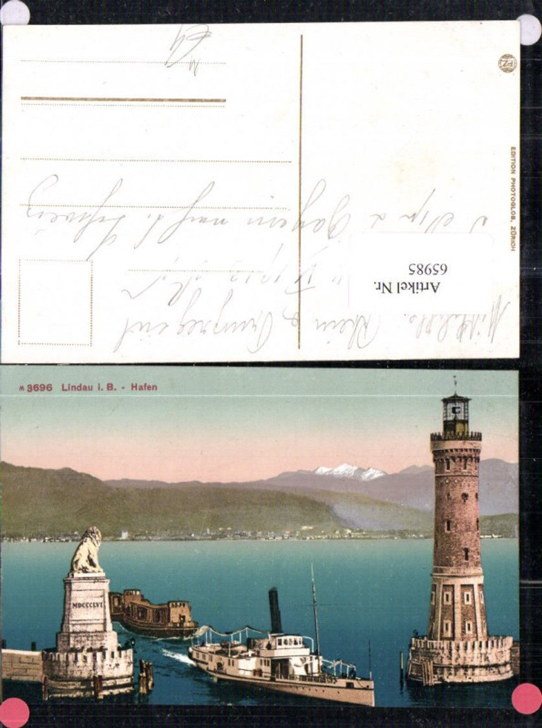 65985,Lindau i Bodensee Hafen Ansicht mit Dampfer Leuchtturm u Statue