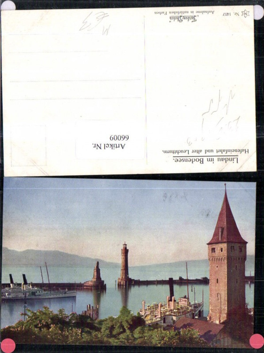 66009,Lindau i Bodensee Hafeneinfahrt u alter Leuchturm u Statue Dampfer 1913