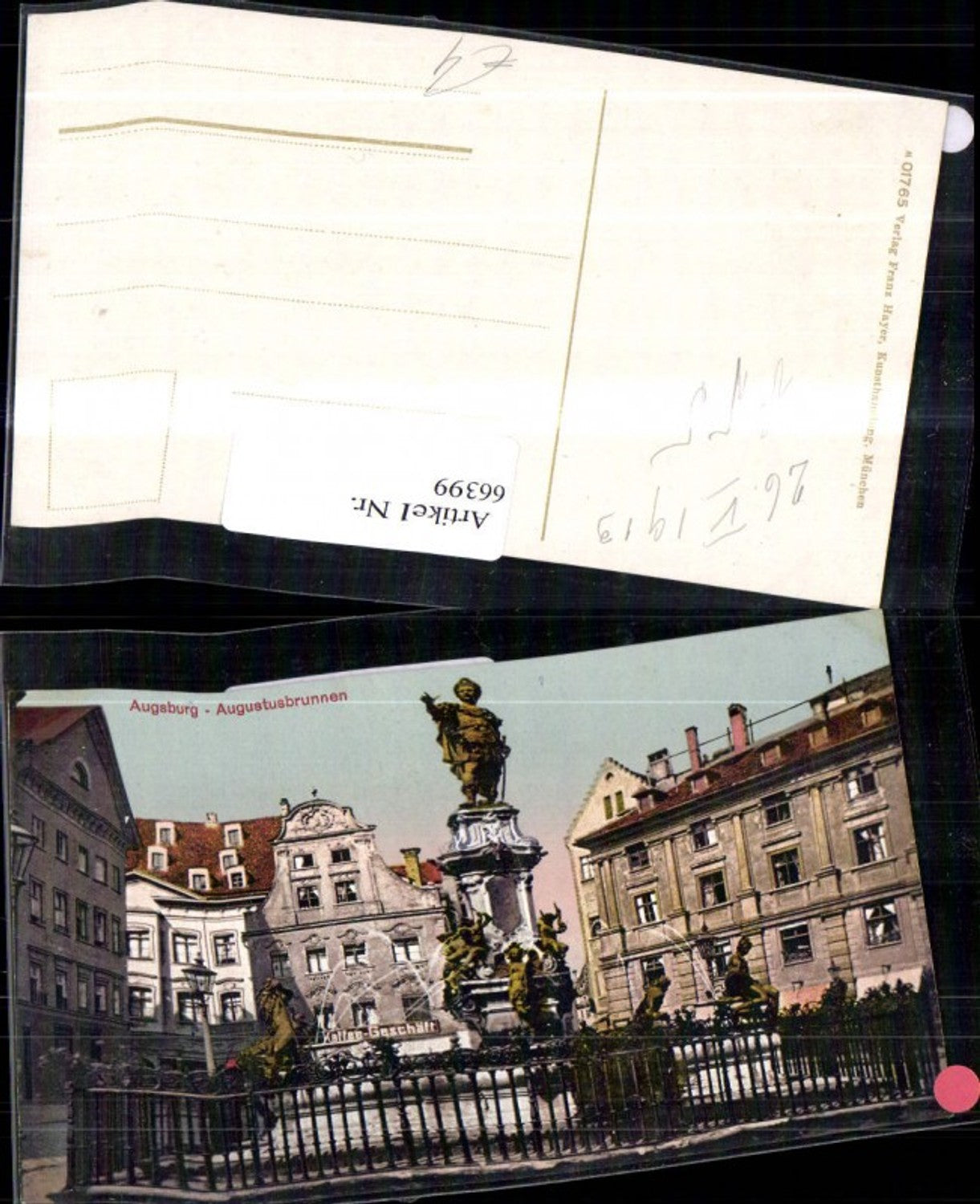 66399,Augsburg Augustusbrunnen Detailansicht Säulen 1913