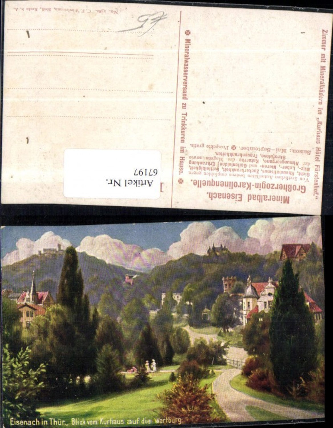 67197,Eisenach Blick vom Kurhaus auf die Wartburg Wegansicht mit Frauen