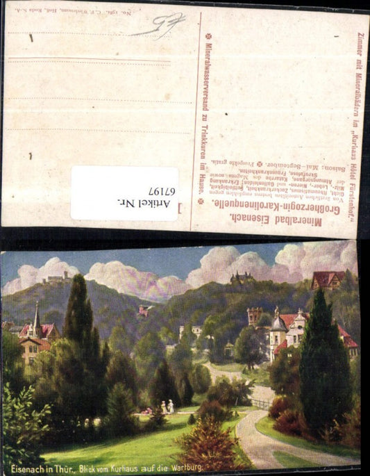 67197,Eisenach Blick vom Kurhaus auf die Wartburg Wegansicht mit Frauen