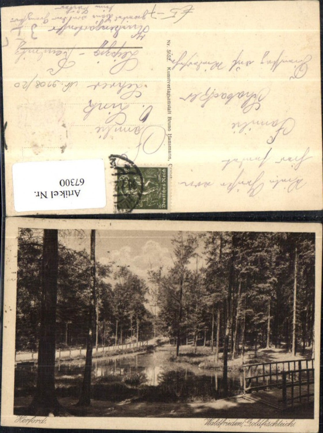 67300,Herford Waldfrieden Goldfischteich Ansicht mit Brücke 1920