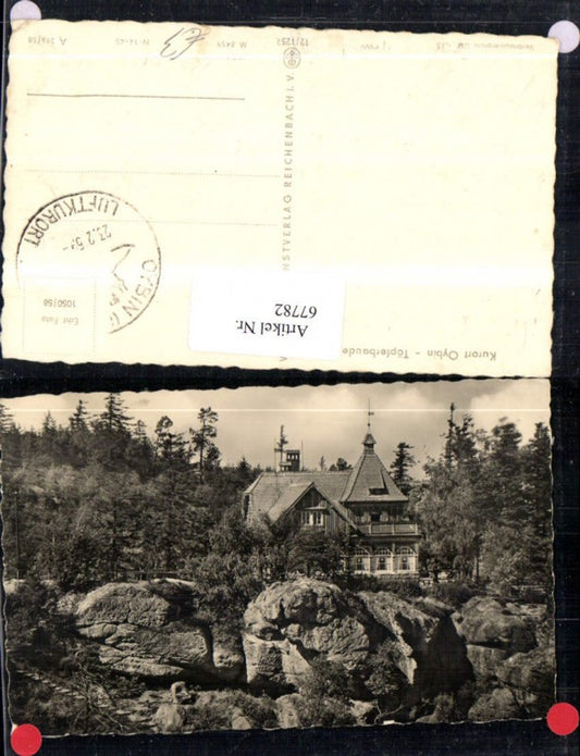 67782,Kurort Oybin Töpferbaude Ansicht mit Felsen 1959
