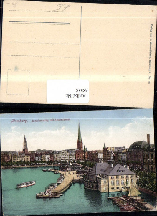 68558,Hamburg Jungfernstieg mit Alsterdamm Ansicht mit Schiff Dampfer