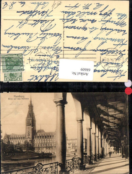 68609,Hamburg Blick a d Rathaus Ansicht mit Alsterarkarden 1914