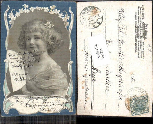 145775,Tolle Präge Litho Mädchen Portrait Blumen Jugendstil Art Nouveau