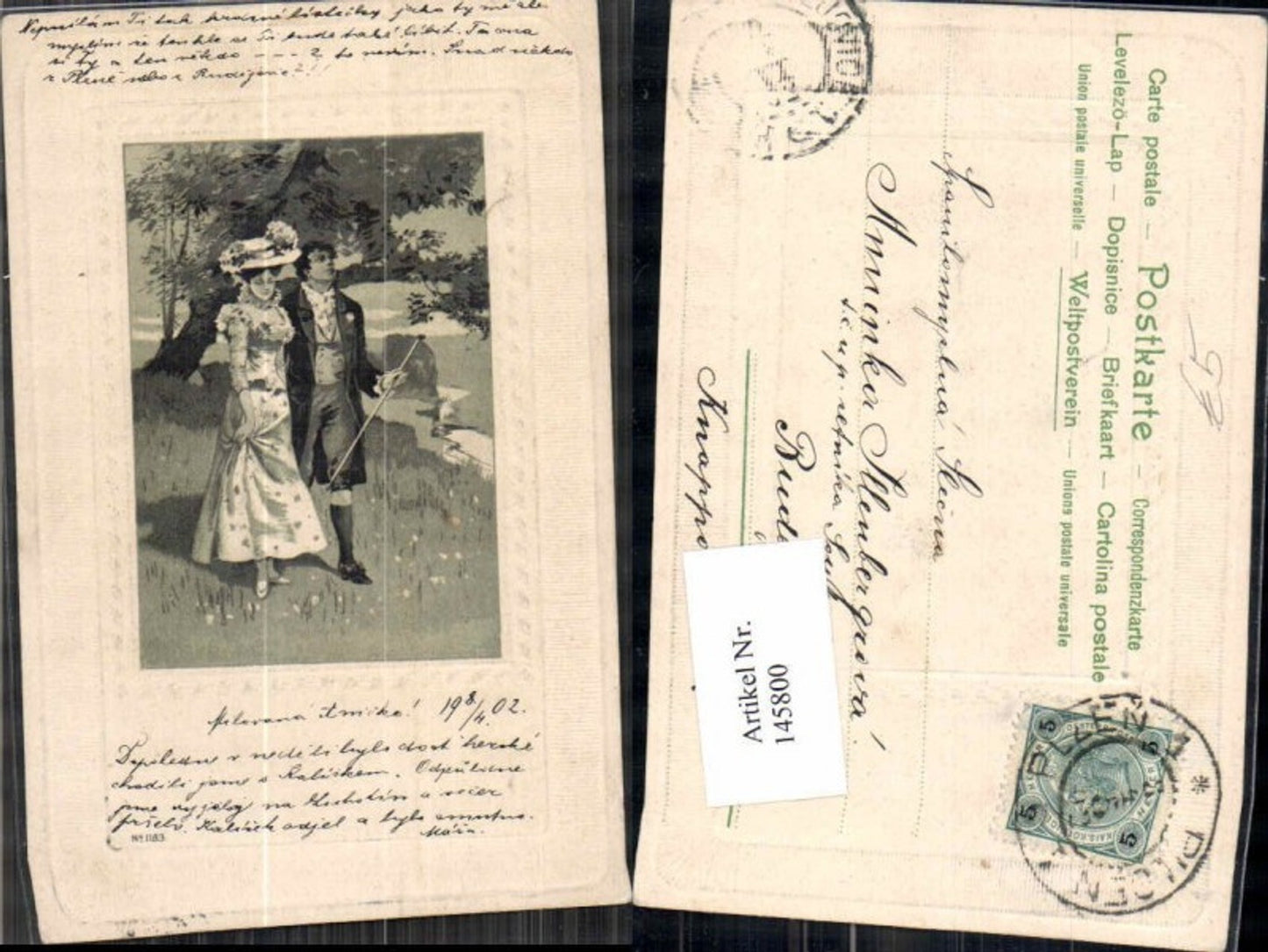 145800,Präge AK Frau m. Hut 1902 Paar