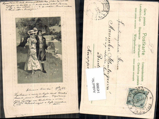 145800,Präge AK Frau m. Hut 1902 Paar