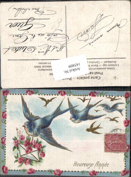 145809,Tolle Präge Litho Vogel Vögel Blumen Brief