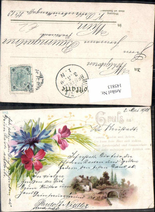 145813,Tolle Litho Gruss aus 1900 Spruch