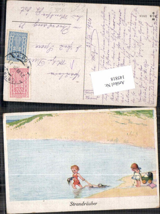 145818,John Wills Scheuermann unsign. Strandbäder Kinder Baden Ufer Spielzeug