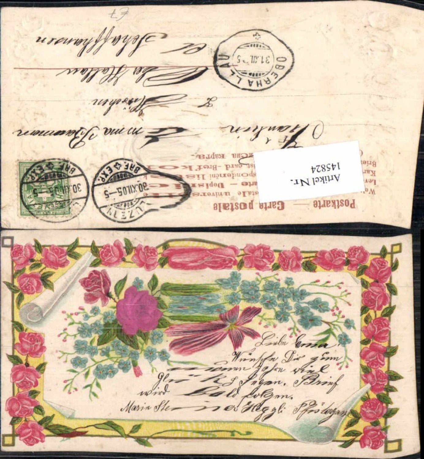 145824,Tolle Seiden Präge AK Litho Blumen Rosen 1900